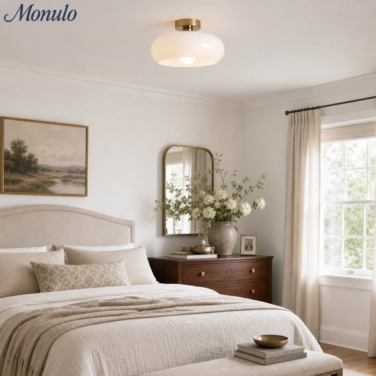 Retro Brass Bauhaus Glass Disc Ceiling Lamp | Esilora