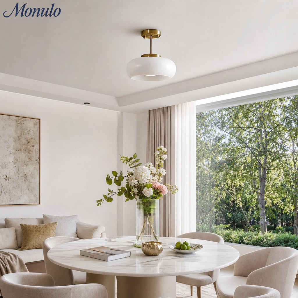 Retro Brass Bauhaus Glass Disc Ceiling Lamp | Esilora