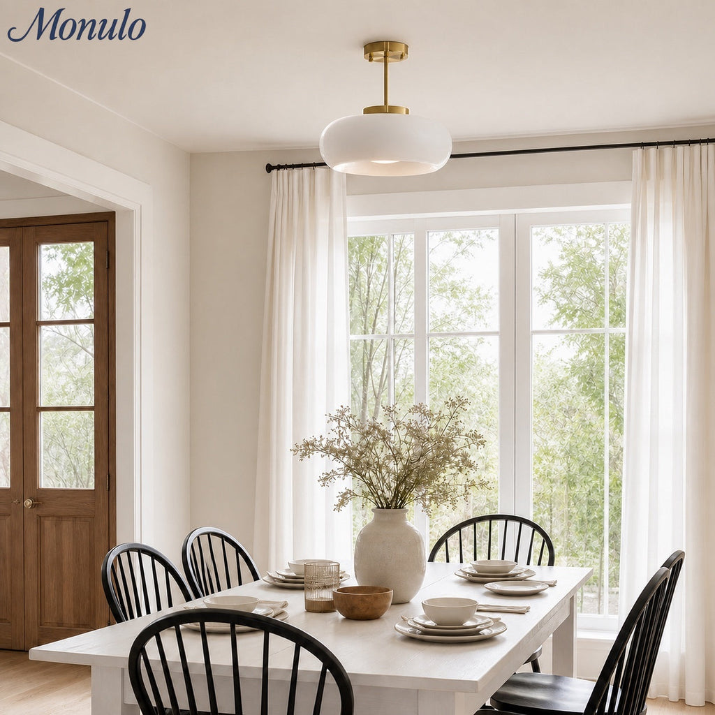 Retro Brass Bauhaus Glass Disc Ceiling Lamp | Esilora