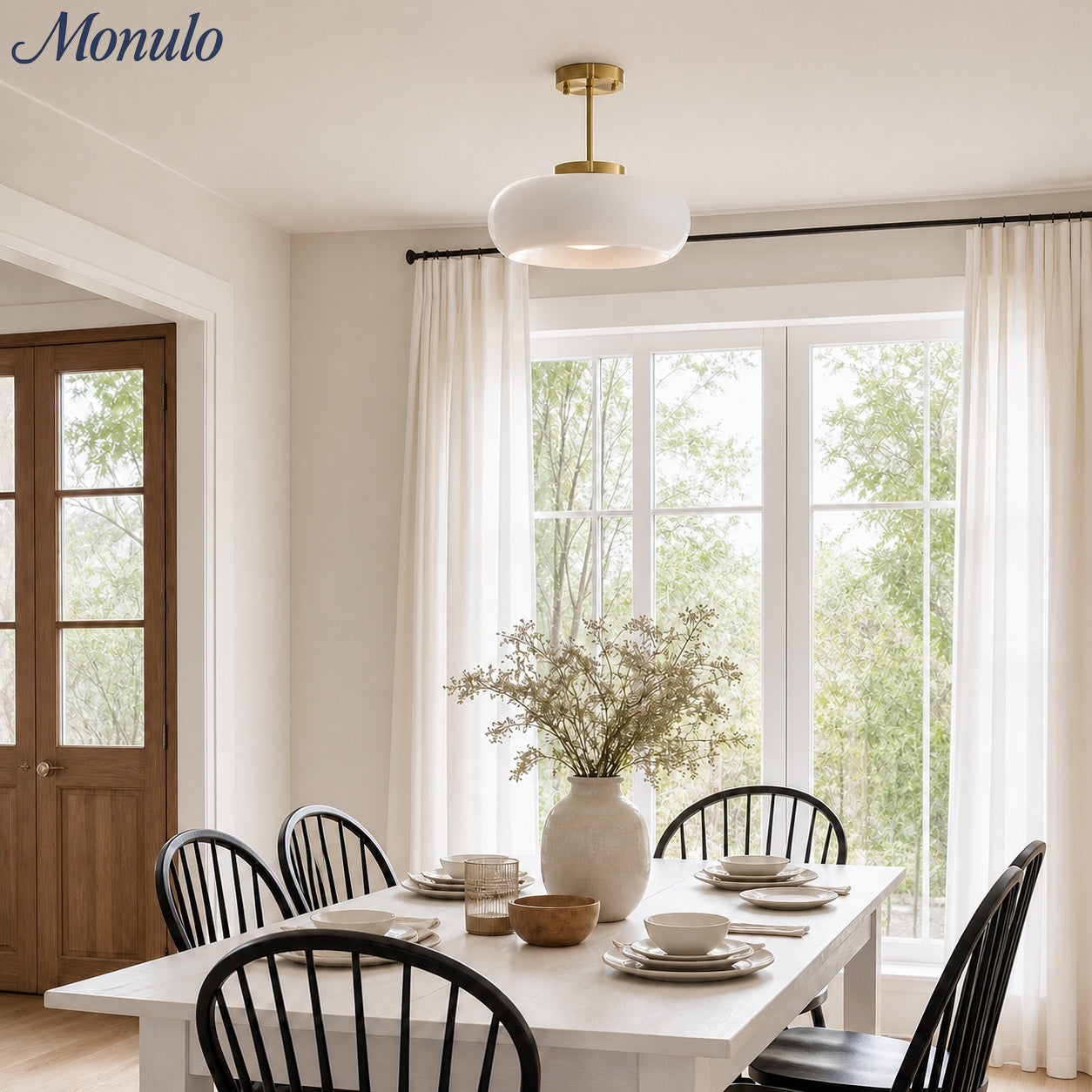 Retro Brass Bauhaus Glass Disc Ceiling Lamp | Esilora