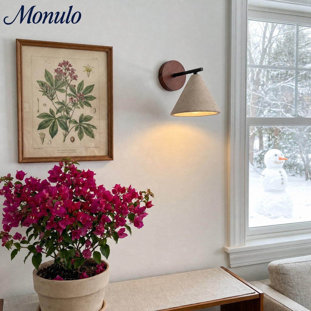 Modern Tapered Travertine Wall Sconce - Minimalist Accent Lighting for Bedroom | Esilora