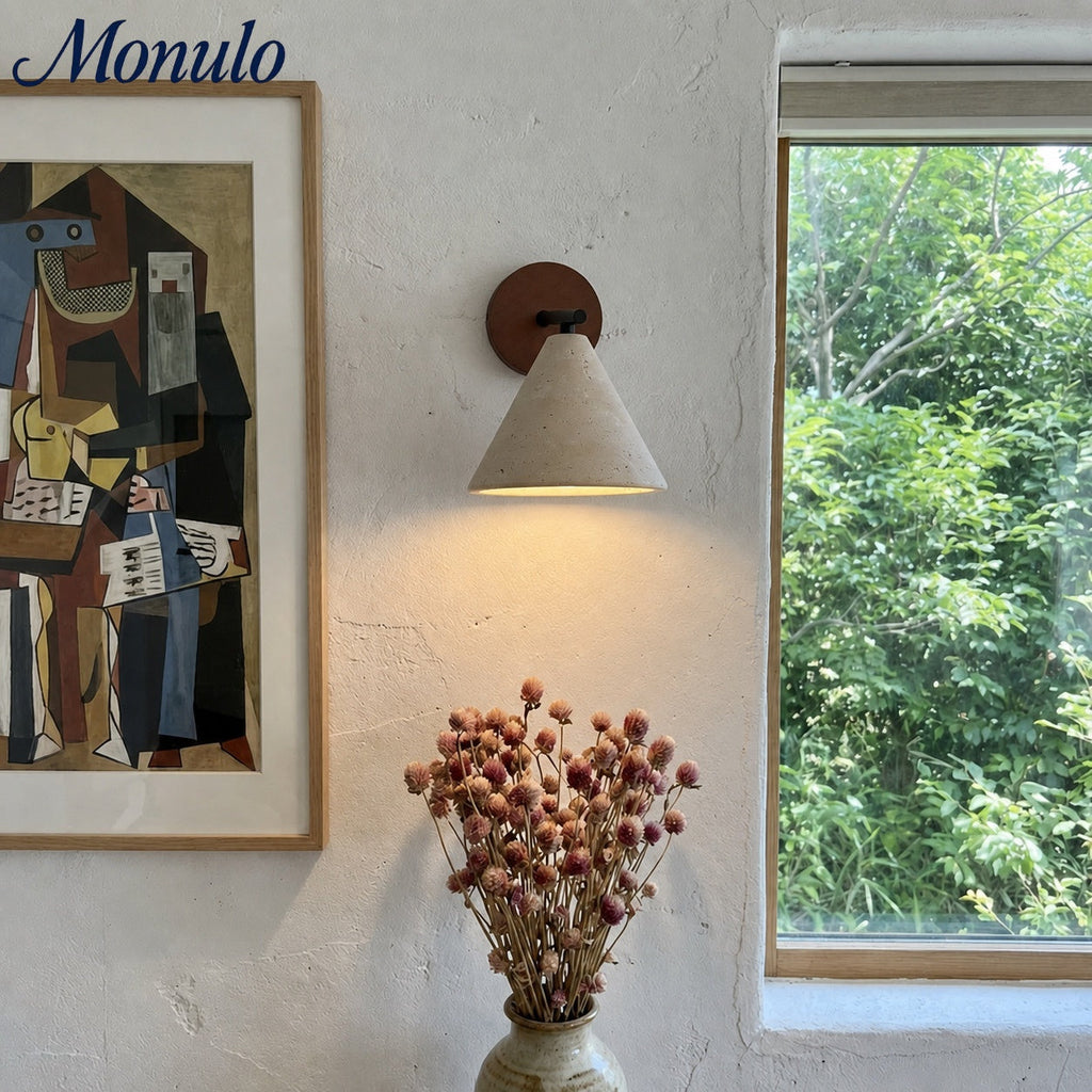 Modern Tapered Travertine Wall Sconce - Minimalist Accent Lighting for Bedroom | Esilora