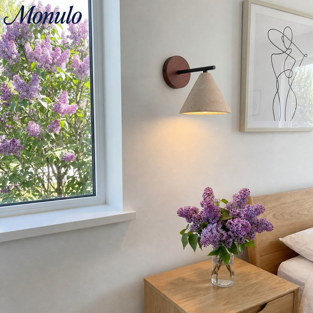 Modern Tapered Travertine Wall Sconce - Minimalist Accent Lighting for Bedroom | Esilora