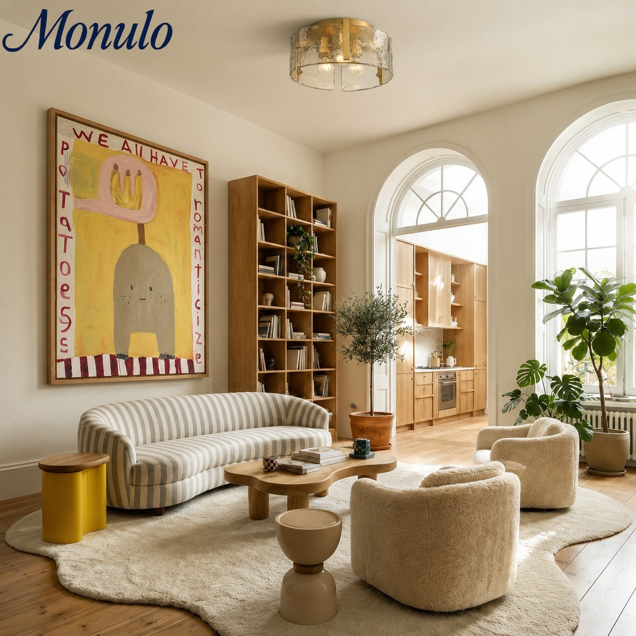Plafonnier moderne rétro Kalvora avec abat-jour sculptural - Idéal pour chambre ou salon | Esilora