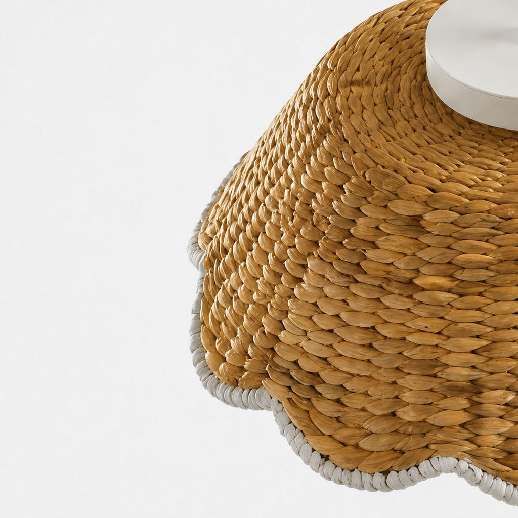 Ruvest Farmhouse Flush Mount Ceiling Light - Scallop Rattan for Warm Interiors | Esilora