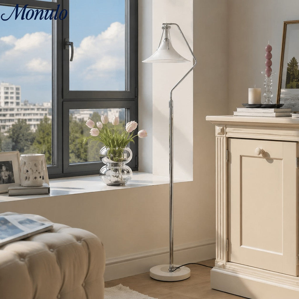 Kallera French Floor Lamp - Glass Magnolia Shade and Marble Base for Living Room and Reading Nook | Esilora