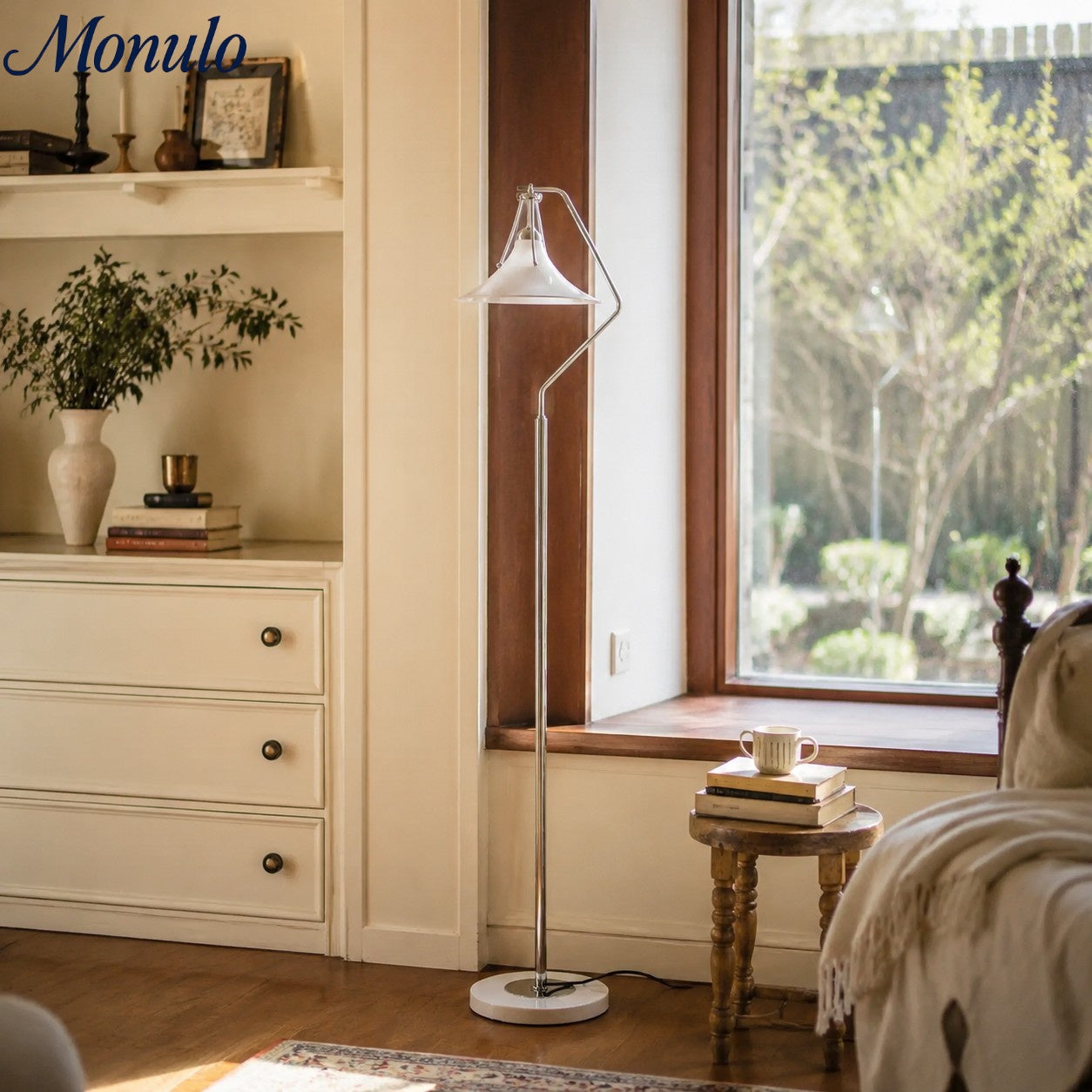 Kallera French Floor Lamp - Glass Magnolia Shade and Marble Base for Living Room and Reading Nook | Esilora