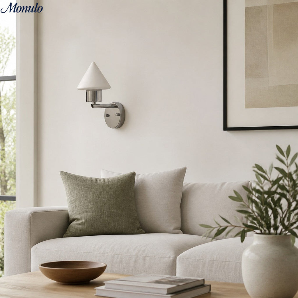 Applique Kallera - Luminaire rétro minimaliste en métal et verre avec abat-jour conique pour chambre et couloir | Esilora