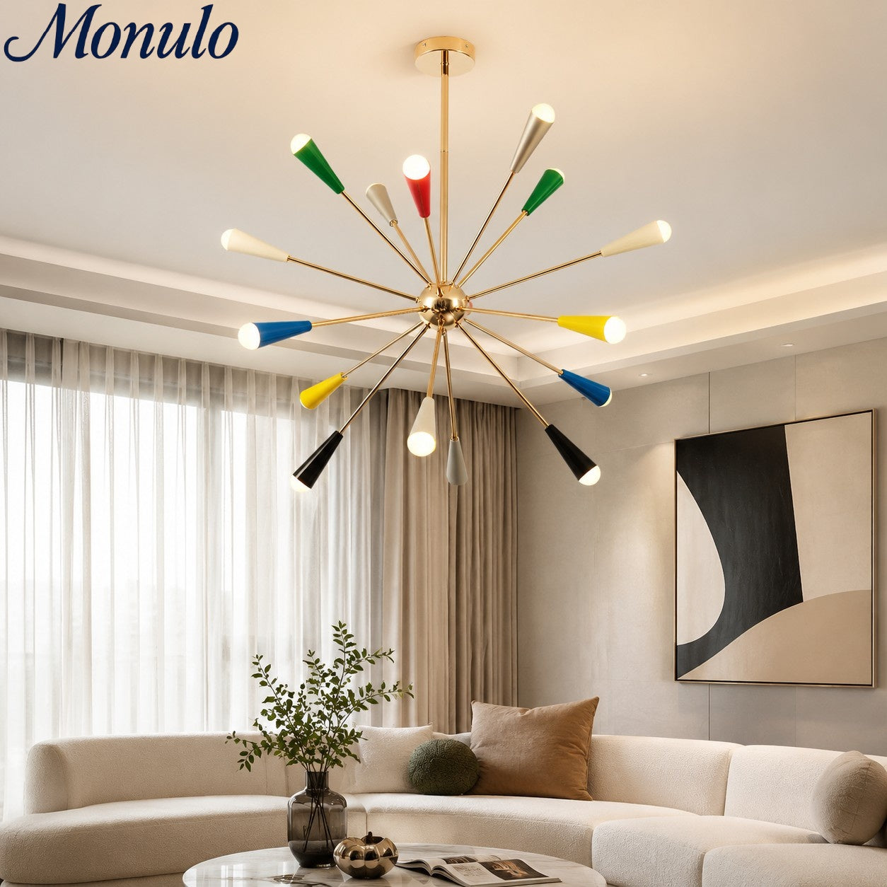 Ivoran Fireworks Chandelier - Gold Metal Sputnik Cone Shade Mid Century Light for Dining Room | Esilora