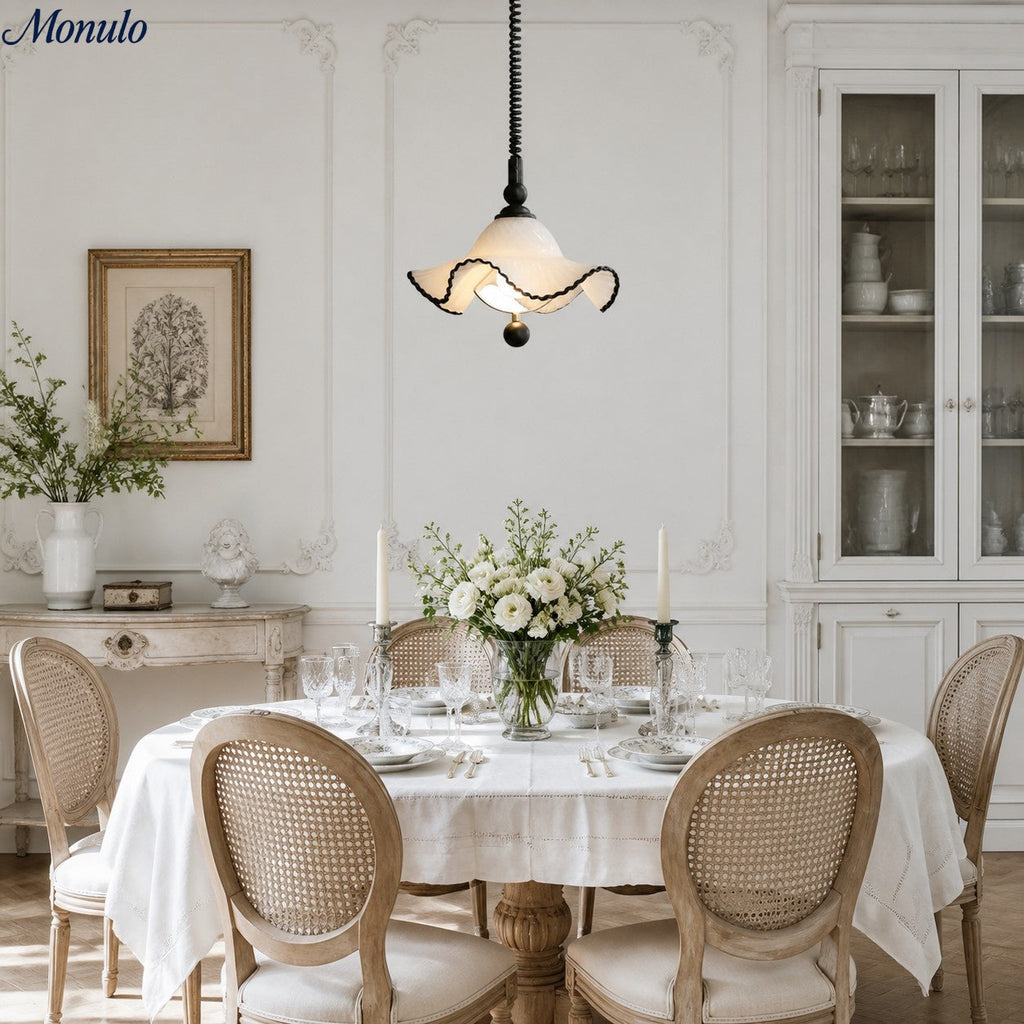 Javina Glass Pendant Light - French Vintage Ruffled Wave Shade for Bedroom and Dining Room | Esilora