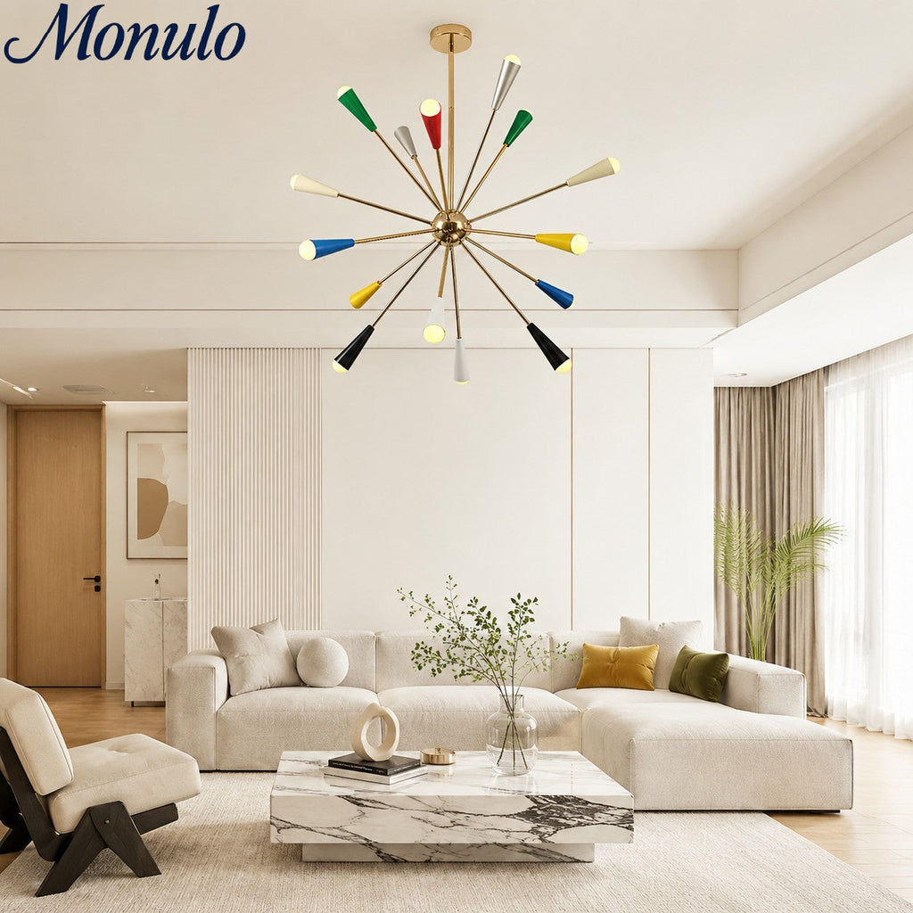 Ivoran Fireworks Chandelier - Gold Metal Sputnik Cone Shade Mid Century Light for Dining Room | Esilora