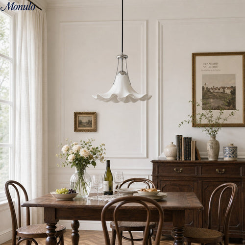 Eloria Floral Pendant Light - Ceramic Flower Shade with Chrome Metal Detail for Dining Room | Esilora