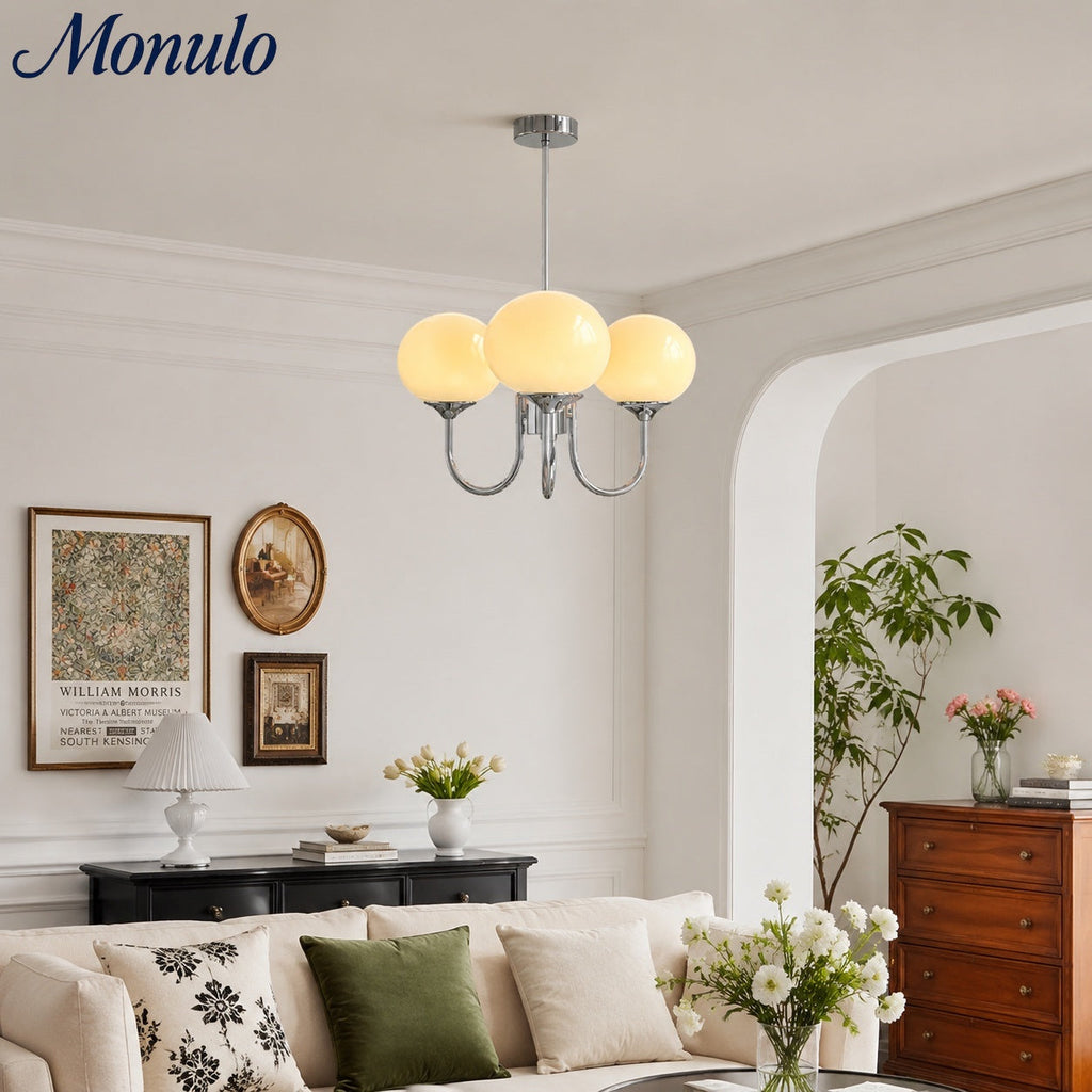 Javina Glass Cluster Chandelier - Iron Rounded Globe Modern Fixture for Dining Room and Living Rooms | Esilora