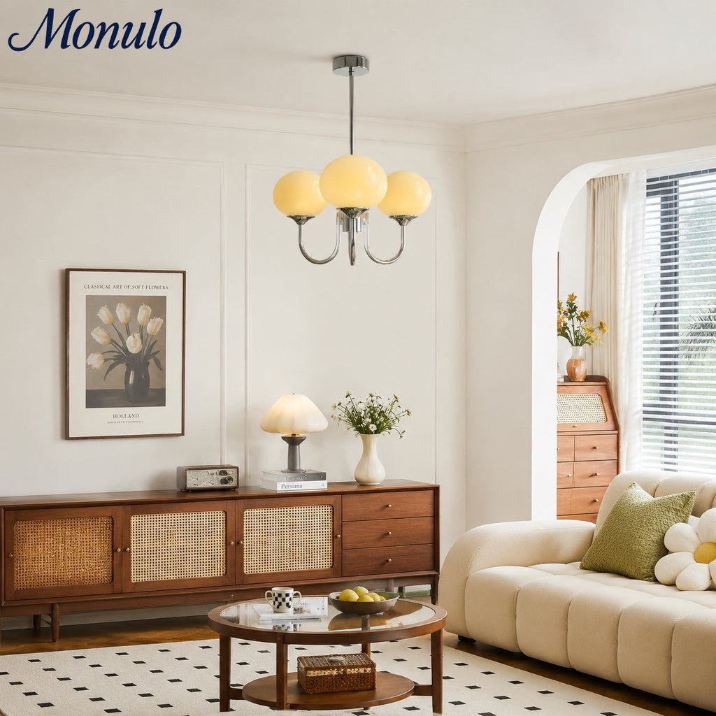 Javina Glass Cluster Chandelier - Iron Rounded Globe Modern Fixture for Dining Room and Living Rooms | Esilora