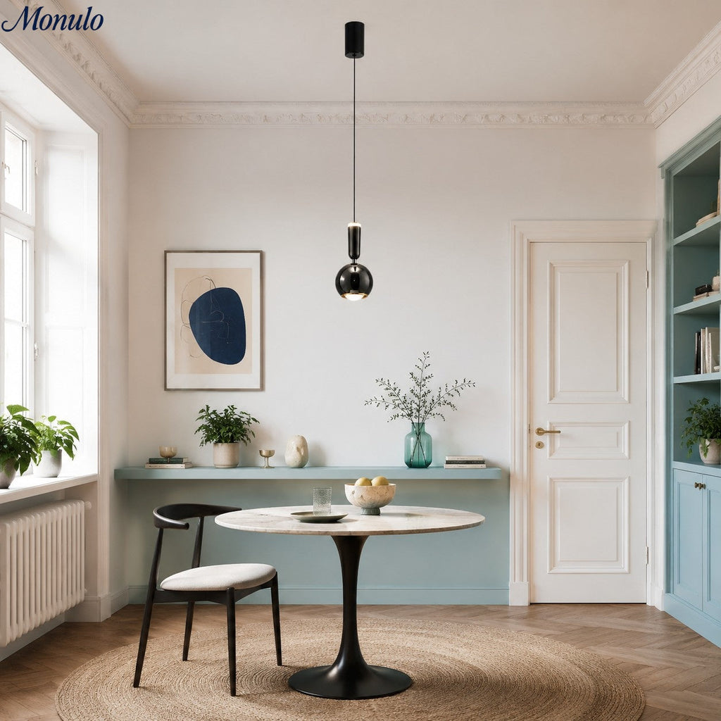 Suspension moderne Ivoran - Lampe suspendue fine, réglable, en métal et acrylique pour chambre et couloir | Esilora