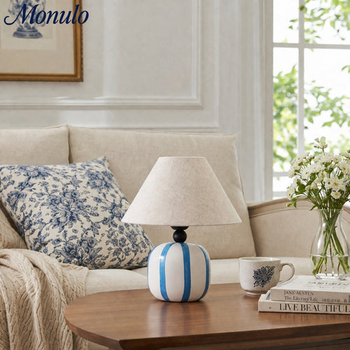 Eloria Ceramic Table Lamp - Fabric Shade Modern Minimalist Desk Lamp for Reading and Lounge Areas | Esilora