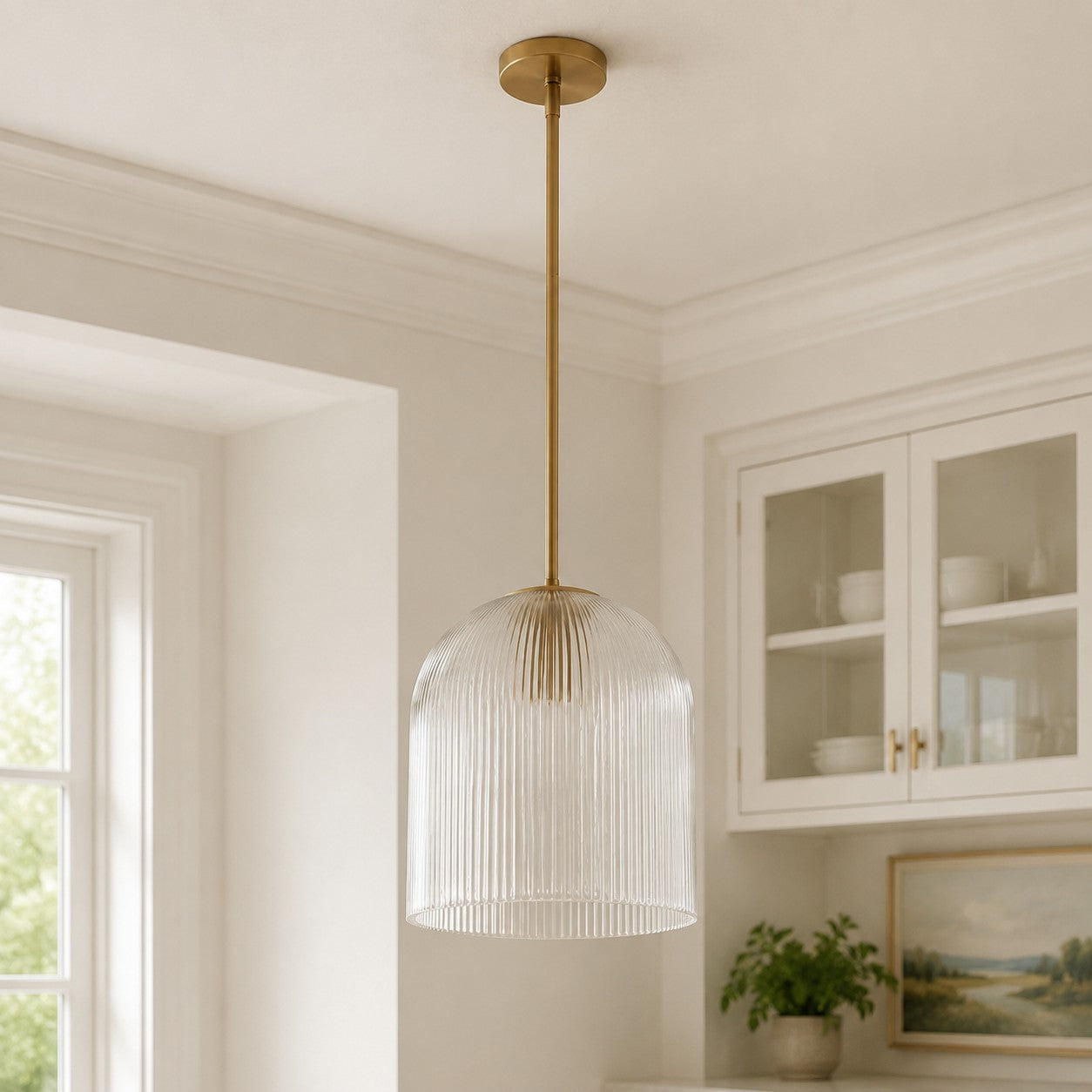 Bravira Ribbed Glass Pendant Light – Brass And Glass Pendant Light With Farmhouse Pendant Light Flair | Esilora