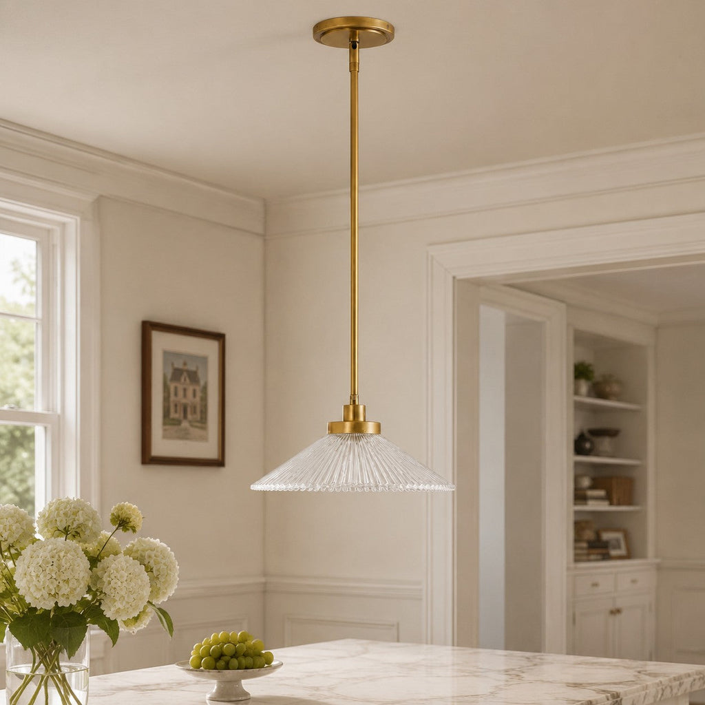 Bravira Ribbed Glass Pendant Light – Brass And Glass Pendant Light With Farmhouse Pendant Light Flair | Esilora