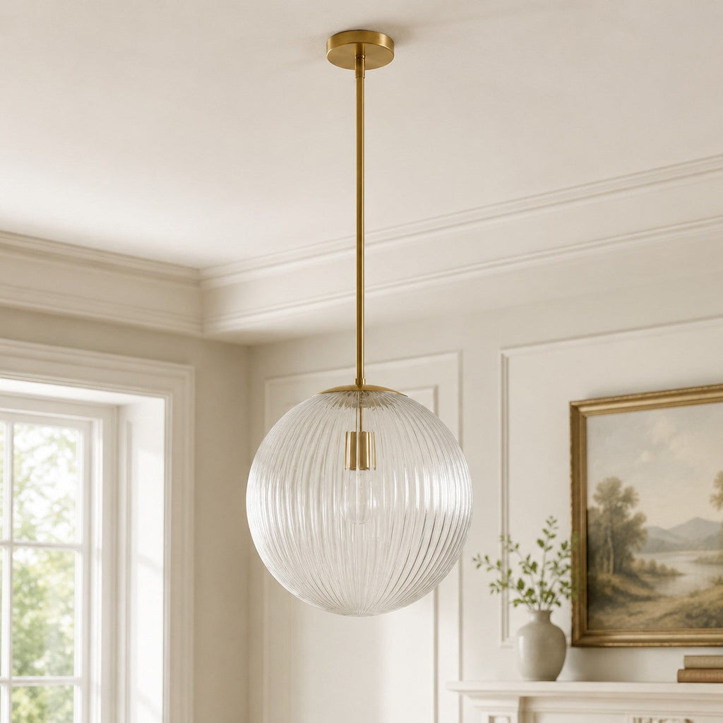 Bravira Ribbed Glass Pendant Light – Brass And Glass Pendant Light With Farmhouse Pendant Light Flair | Esilora