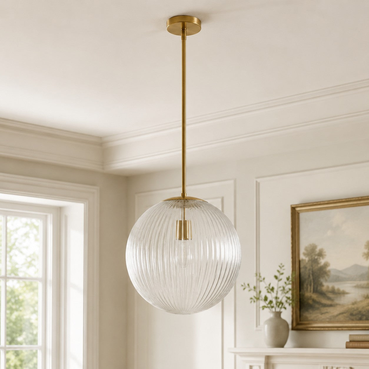 Bravira Ribbed Glass Pendant Light – Brass And Glass Pendant Light With Farmhouse Pendant Light Flair | Esilora
