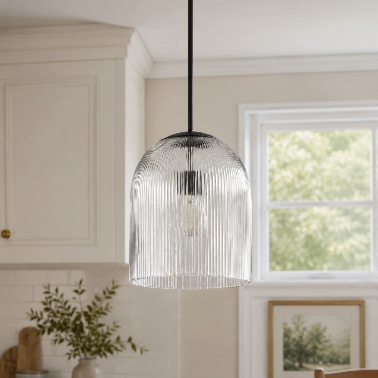 Bravira Ribbed Glass Pendant Light – Brass And Glass Pendant Light With Farmhouse Pendant Light Flair | Esilora