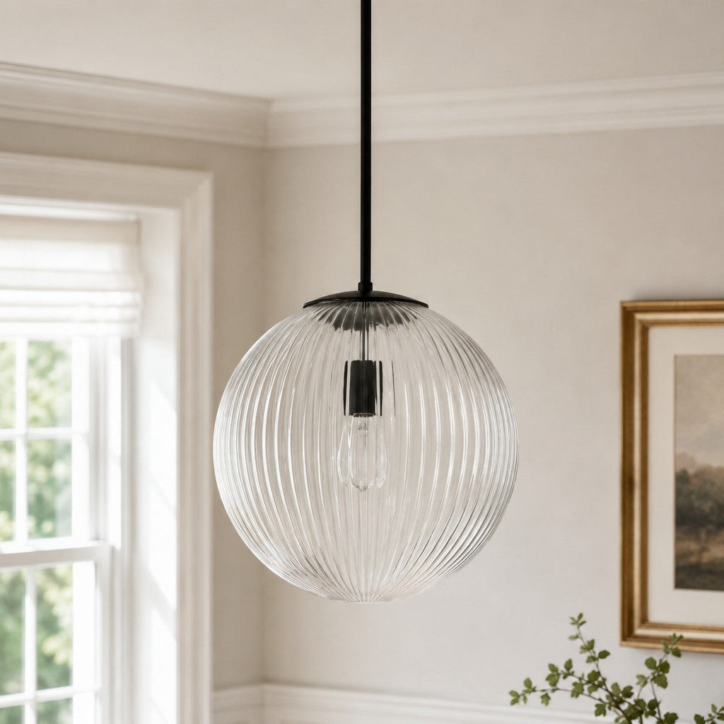 Bravira Ribbed Glass Pendant Light – Brass And Glass Pendant Light With Farmhouse Pendant Light Flair | Esilora