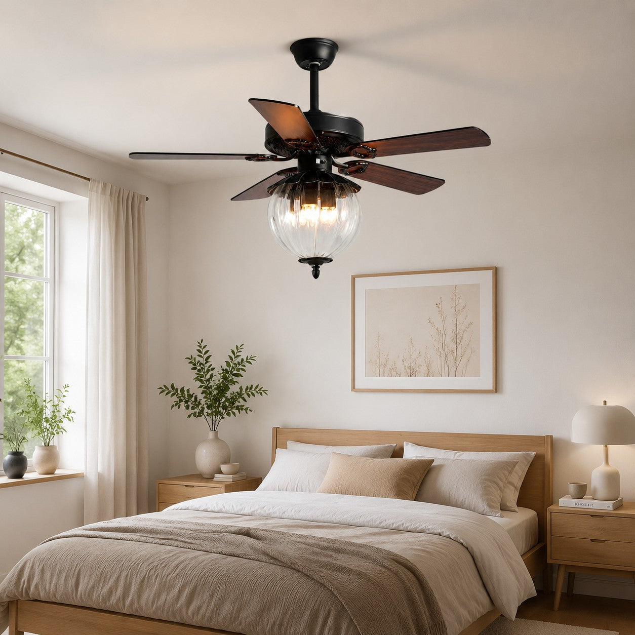 Konoha Holzdeckenventilator mit Bananenblatt und Licht | Esilora