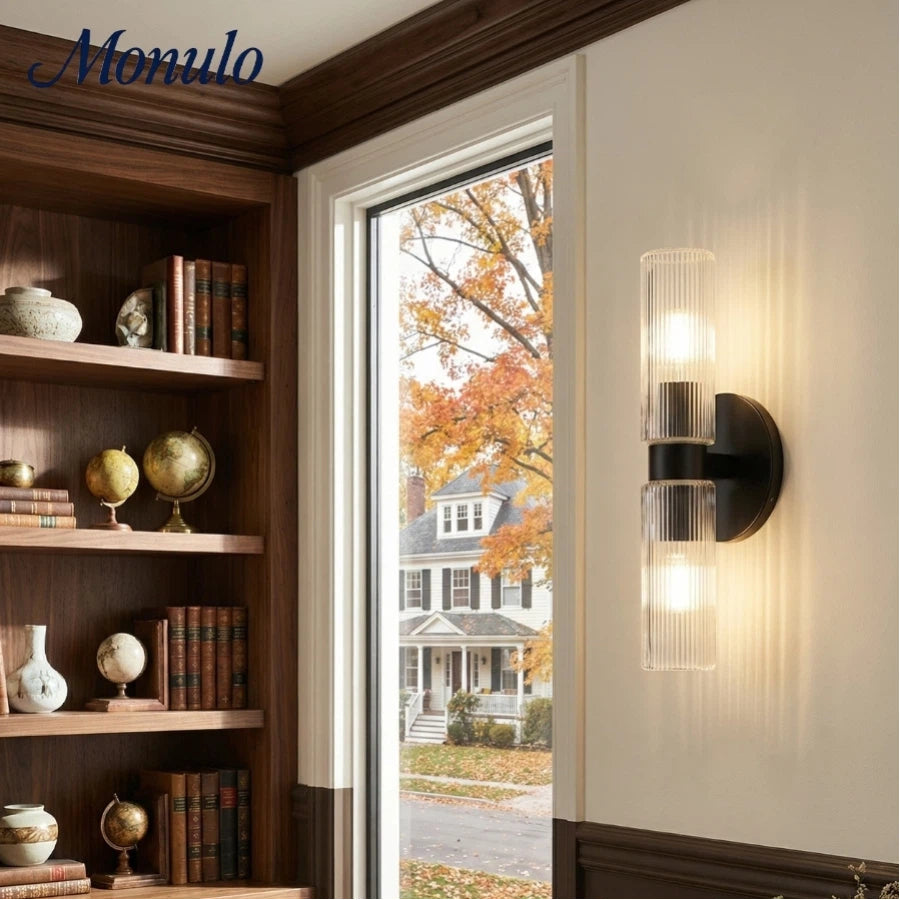 Rivora Ribbed Glass Tube Double Wall Lamp – Contemporary Wall Lighting for Entryway | Esilora