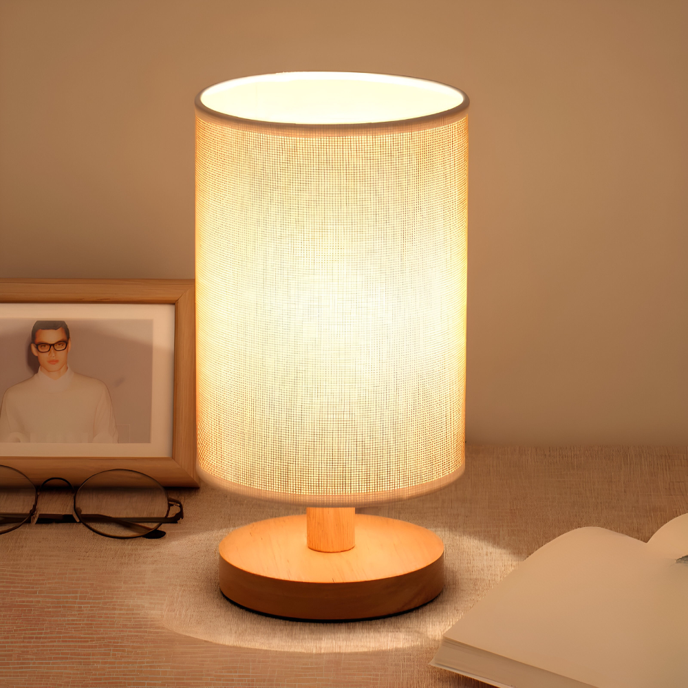 Dimmable LED Table Lamp — Wood Base and Fabric Cover