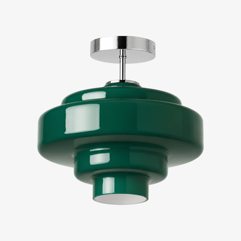 Plafonnier semi-encastré Koloro - Abat-jour rond en verre superposé, style rétro moderne, pour couloir et vestiaire | Esilora