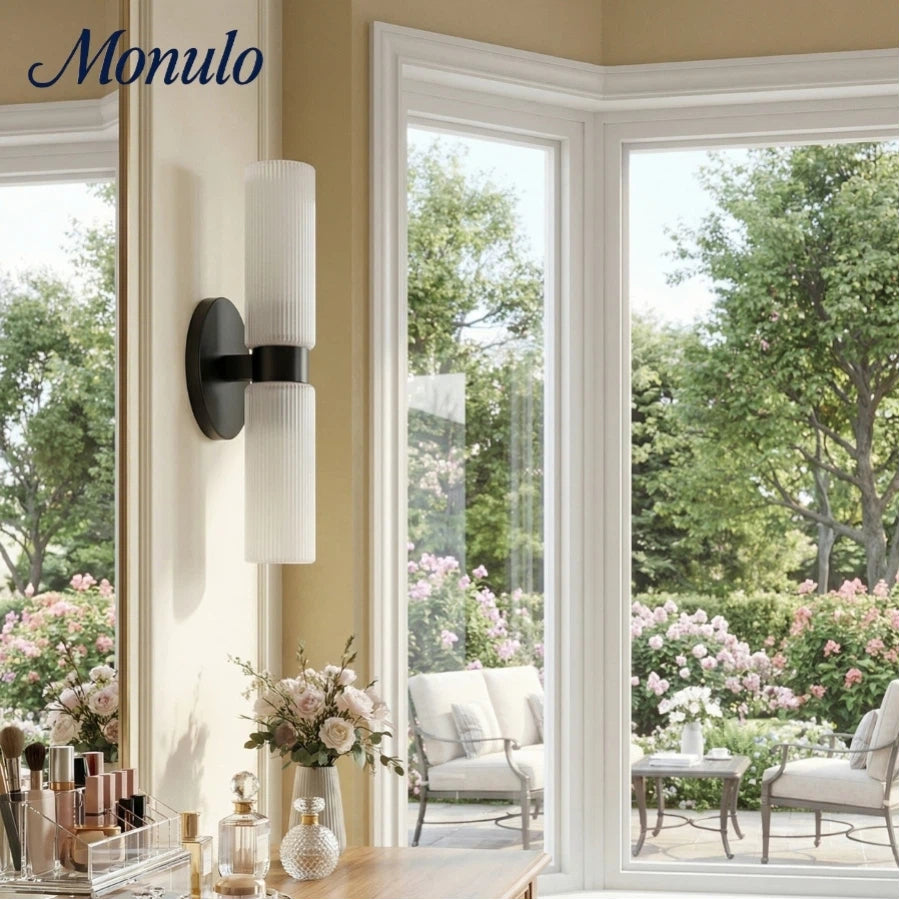 Rivora Ribbed Glass Tube Double Wall Lamp – Contemporary Wall Lighting for Entryway | Esilora