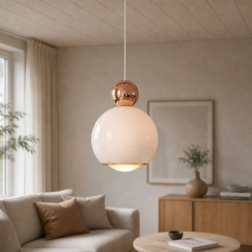Lampe suspendue Ivoran de style crème – Lampe LED réglable en forme de globe acrylique pour chevet et bureau | Esilora