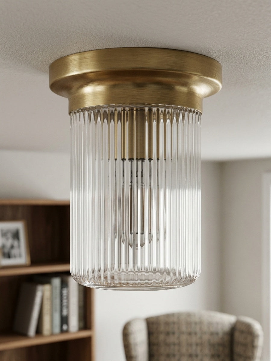 Rivora Textured Ribbed Glass Flush Ceiling Light — Elegant Low-Profile Fixture for Entryways | Esilora