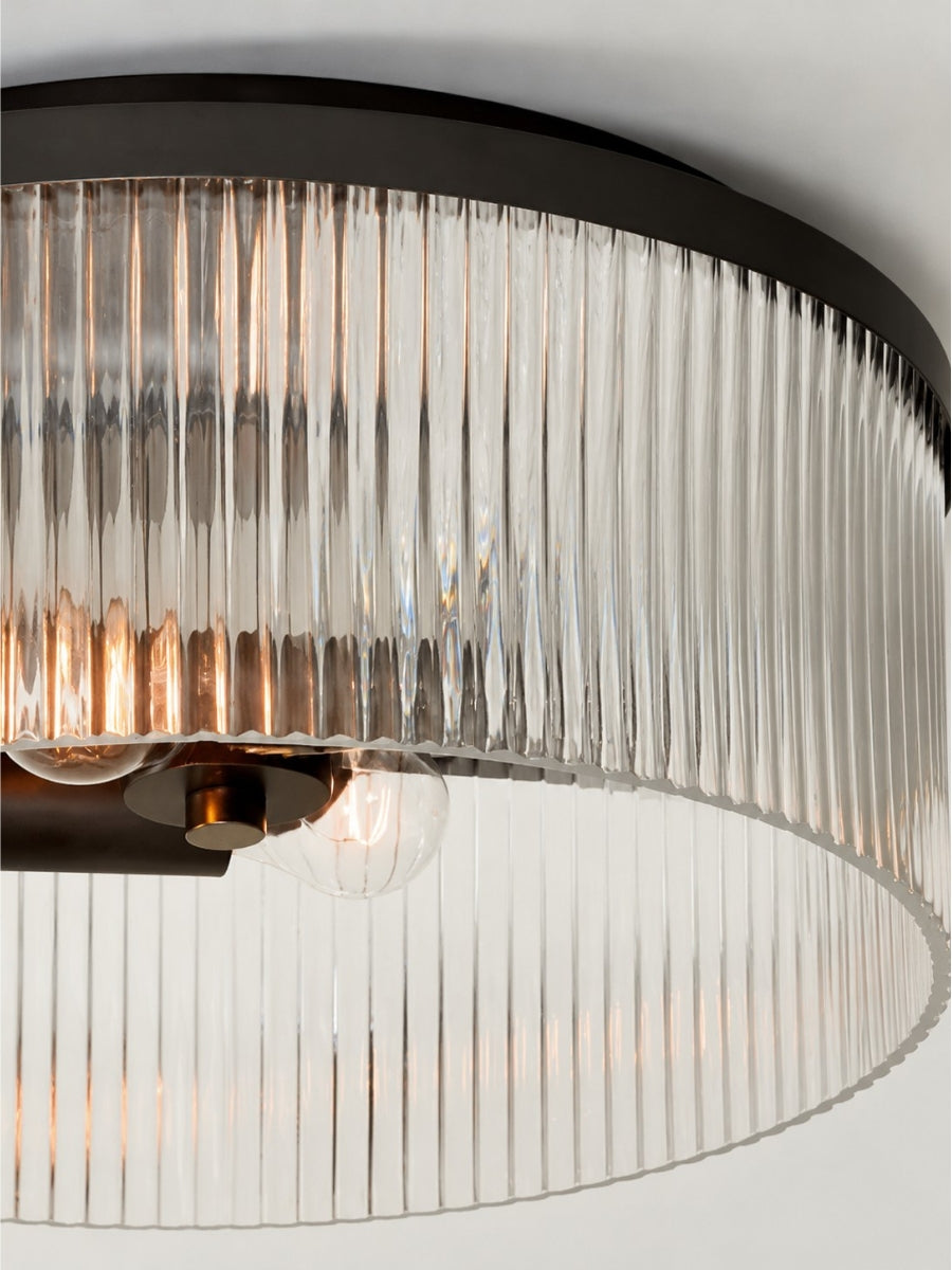 Bravira Elegant Ribbed Glass Flush-Mount Ceiling Light – Modern Low-Profile Fixture for Bedroom | Esilora