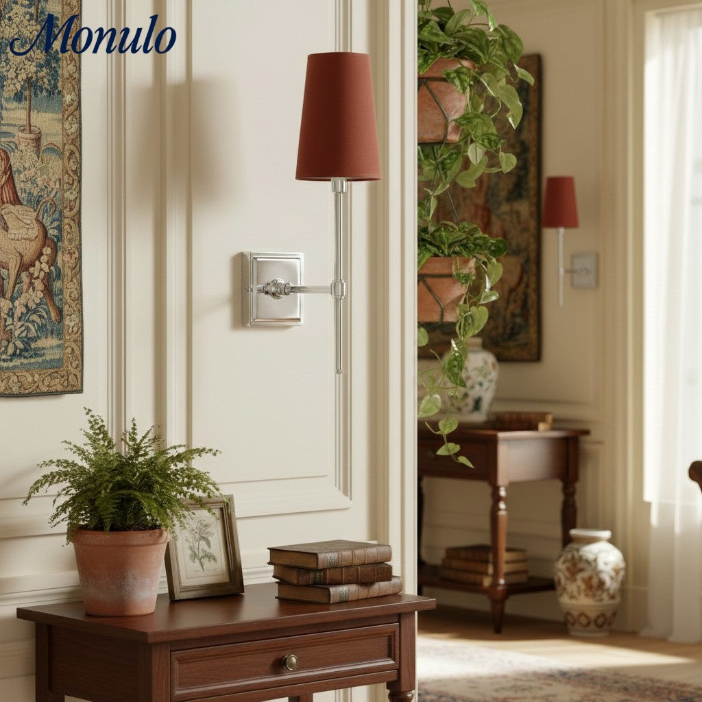 Rowan Elegant White-Linen Shade Wall Lamp – Retro Metal Wall Light for Bedroom & Hallway | Esilora
