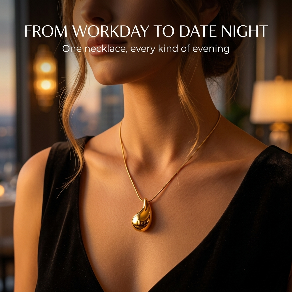 SolaraBeam – Sculpted Teardrop Pendant Necklace in 18k Gold - Esilora