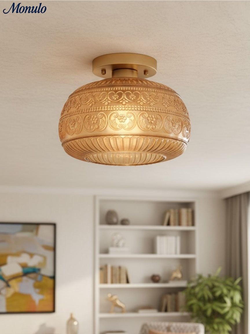 Vintage Glass Globe Ceiling Light - Textured Semi Flush for Any Room | Esilora