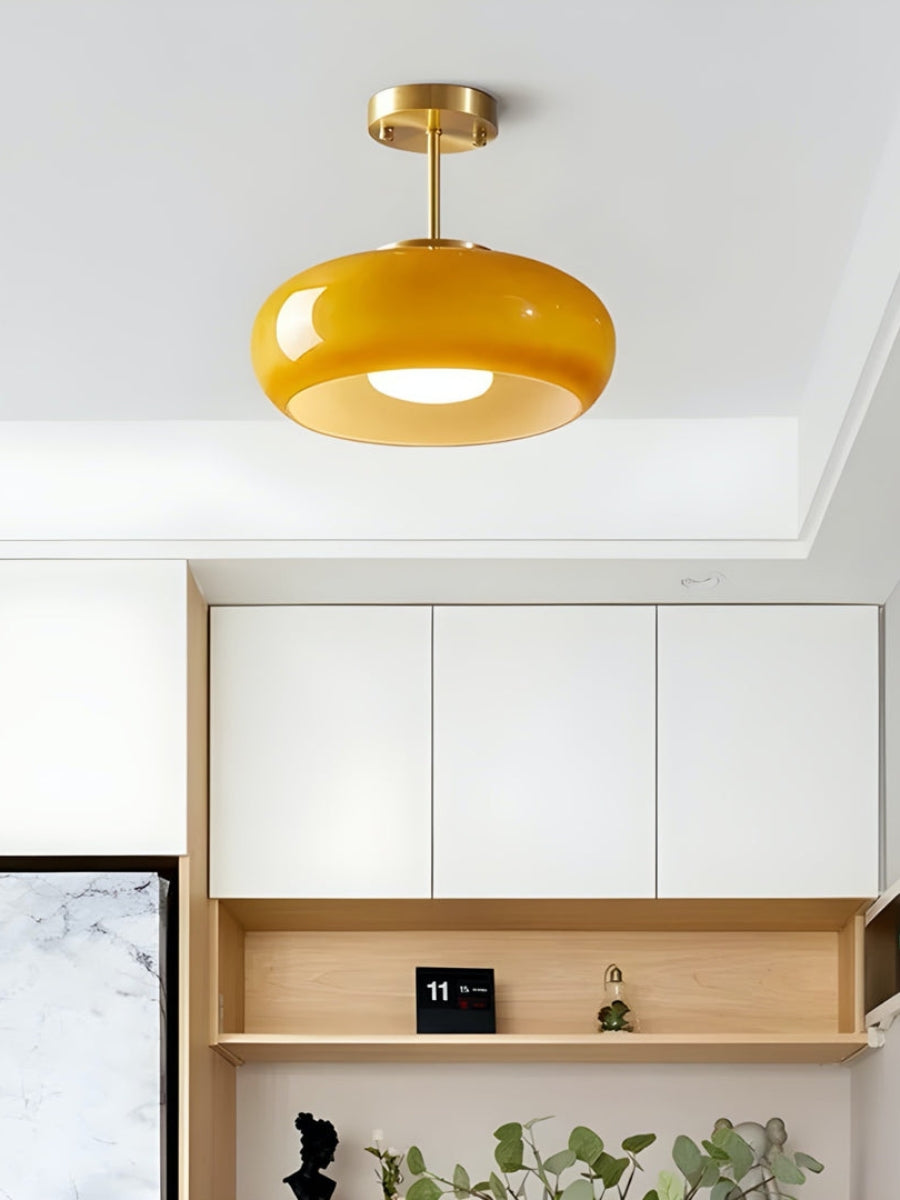 Retro Brass Bauhaus Glass Disc Ceiling Lamp | Esilora
