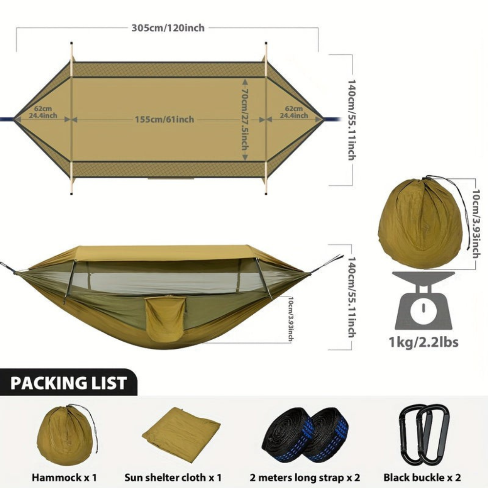 Camping Hammock with Mosquito Net and Sun Shelter