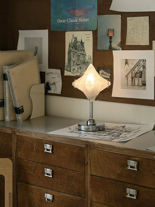 Art Deco Star Table Lamp - Frosted Glass Light for Modern Bedrooms - Astris Lyra | Esilora