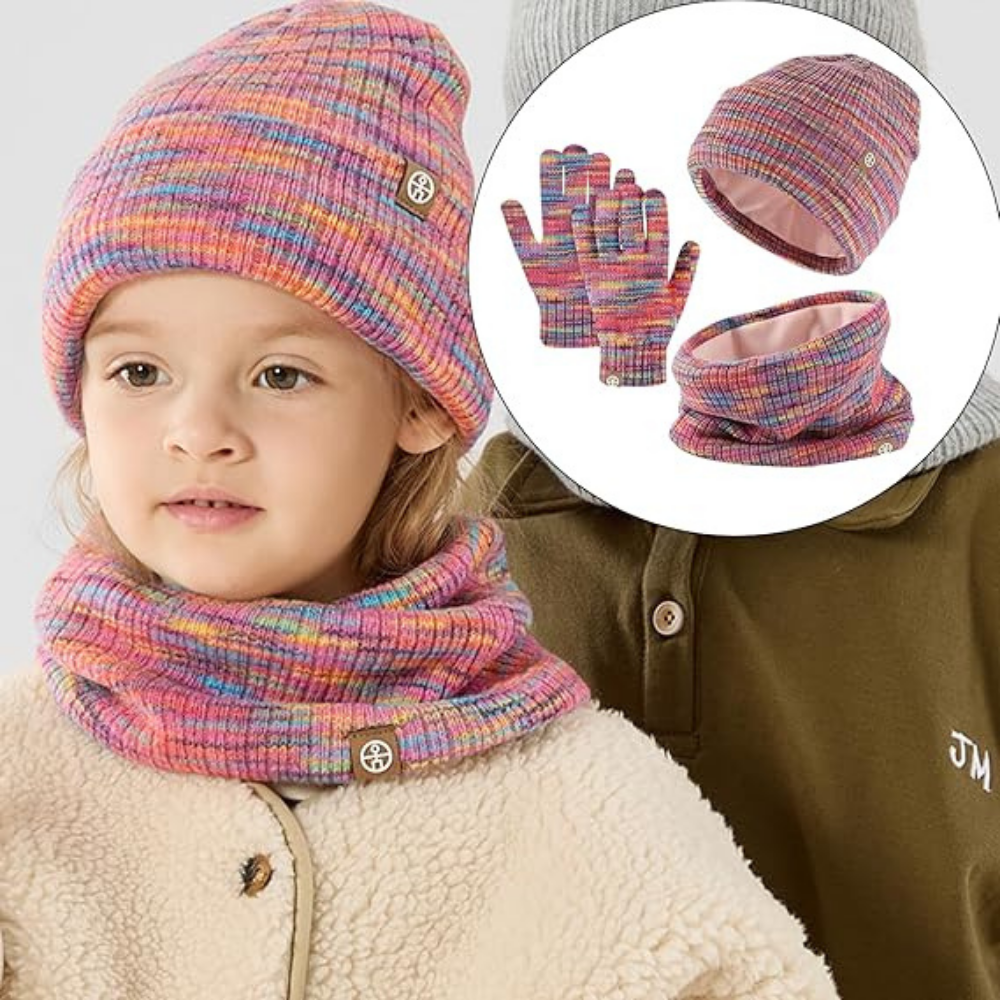 Set invernale lavorato a maglia da 3 pezzi: cappello, sciarpa e guanti