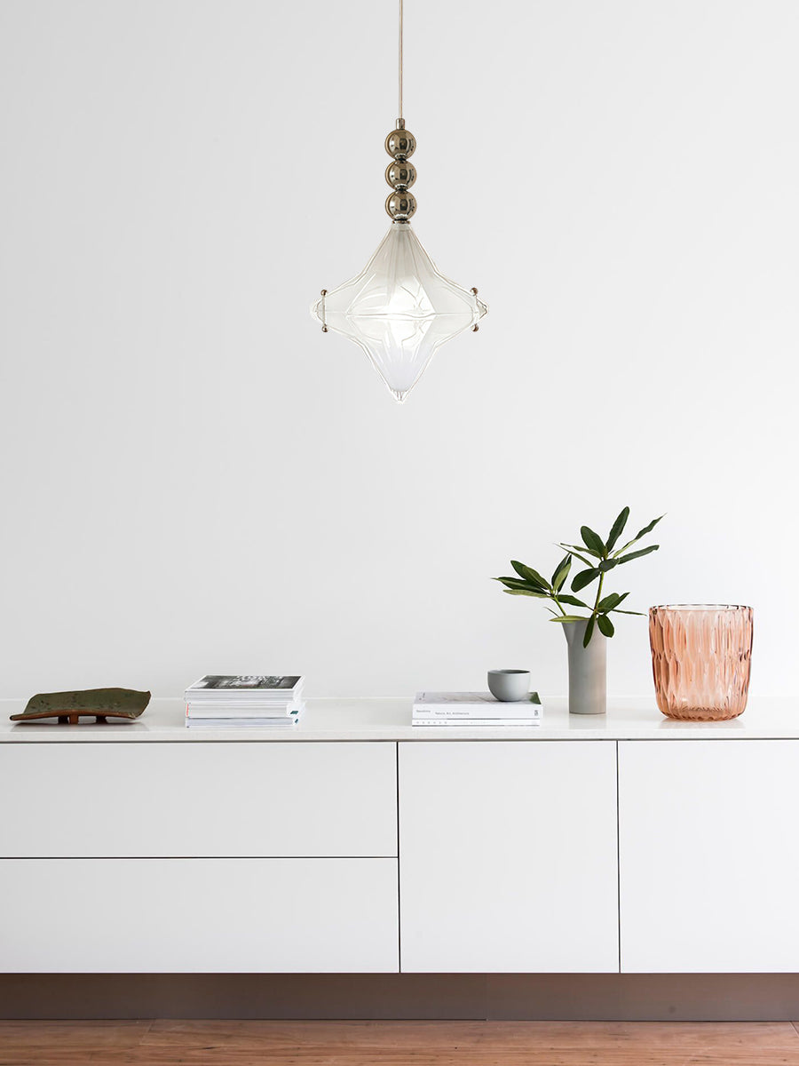 Art Deco Star Pendant Light - Frosted Glass Pendant with Geometric Style - Astris Elara | Esilora