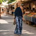 SolaraBreeze – Flowy Halter Ruffle Top & Wide-Leg Tie-Dye Pants Set - Esilora