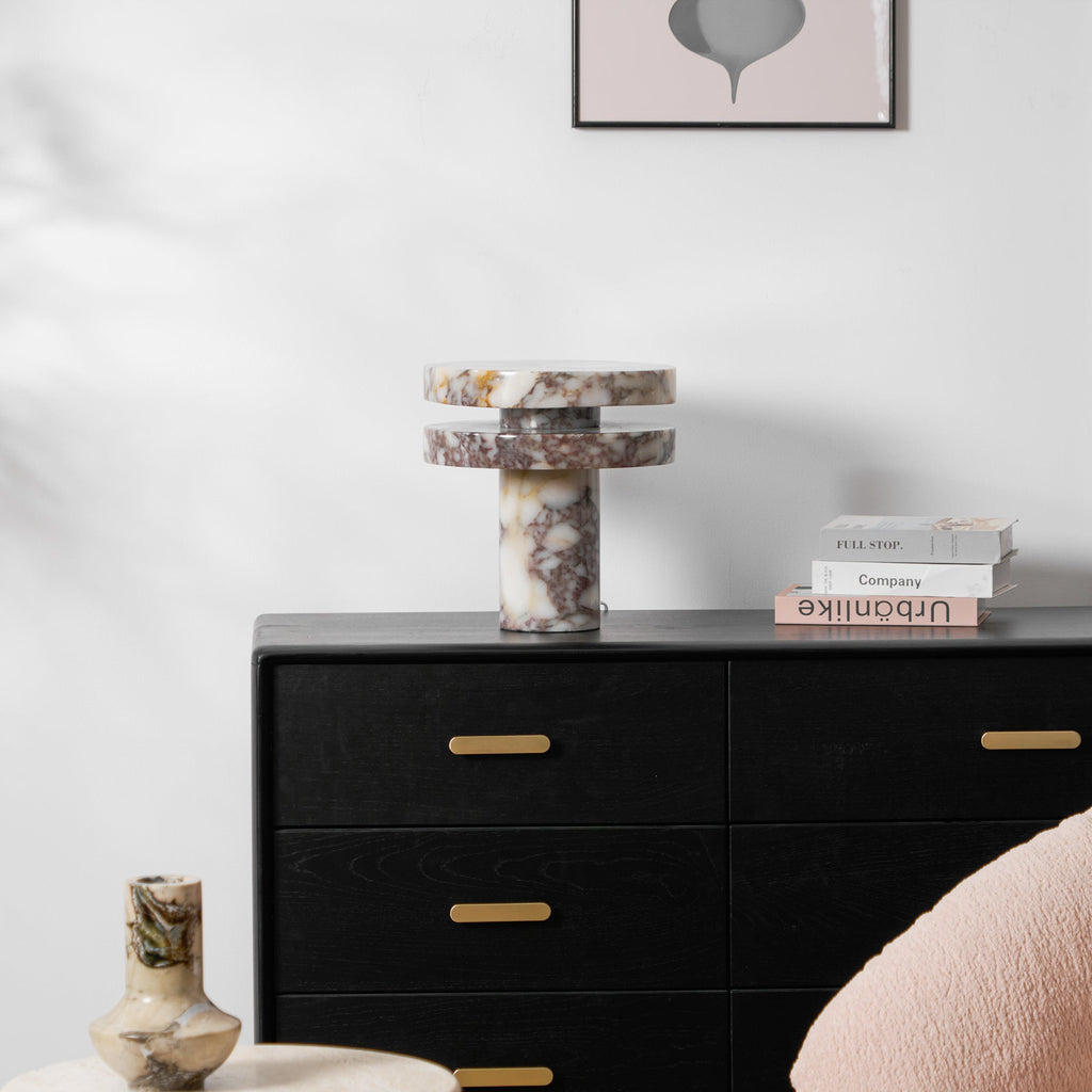 Modern Sculptural Table Lamp with Cylindrical Base Design for Bedroom Bedside and Living Room Use | Esilora