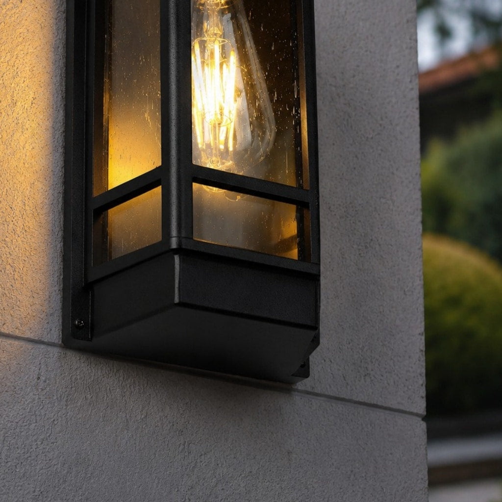 Moderne schwarze Glas-Außenwandleuchte für Veranda | Esilora