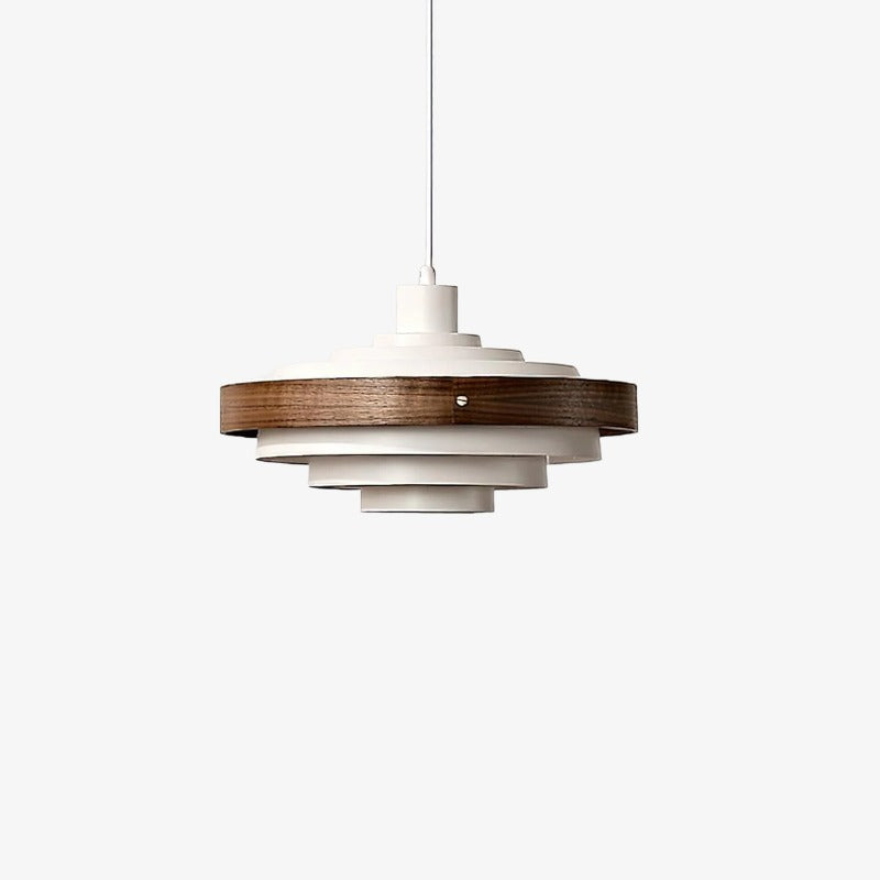 Suspension contemporaine à étages Layervelle – Lampe sculpturale suspendue en bois et métal pour les espaces de vie | Esilora