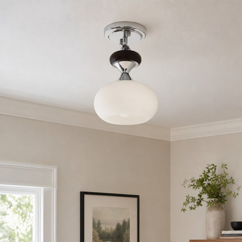 Javina taklampe med delvis innfelt montering – moderne armatur i metall, glass og tre fra midten av århundret for entré og kjøkken | Esilora