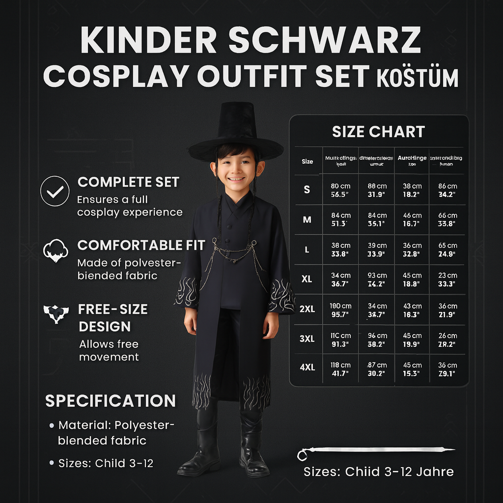 Set de costum de cosplay negru pentru copii
