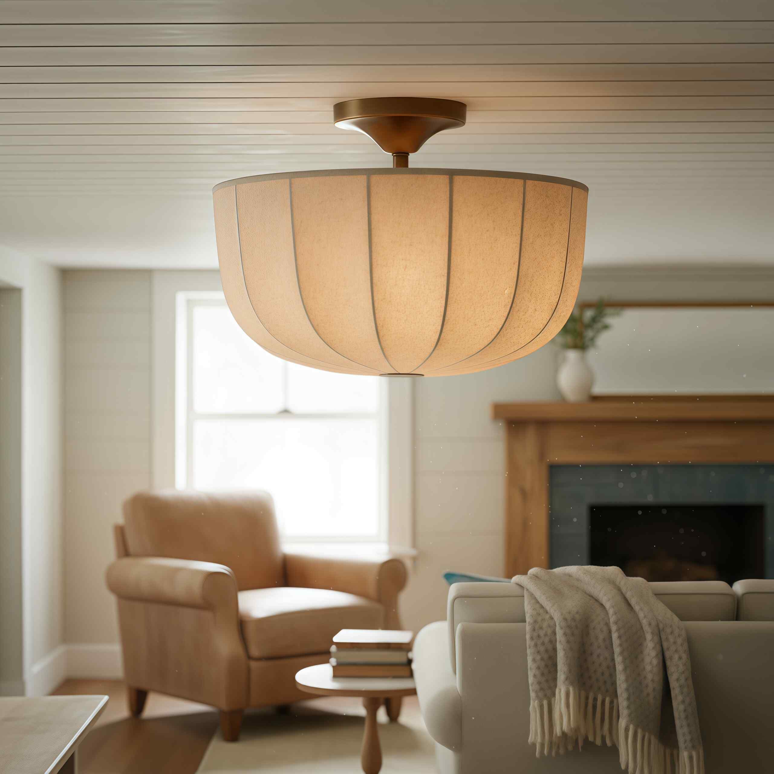 Loomis Satin Linen Flush Pendant Light – Contemporary Style Ceiling Light for Living Rooms and Entryways | Esilora