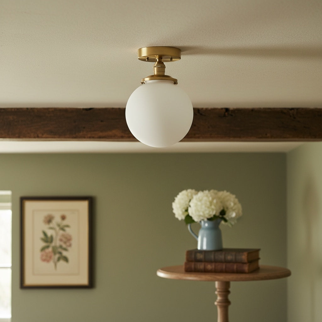 Glorica Opalglas-Halbdeckenleuchte – moderne Mid-Century-Leuchte für das Wohnzimmer | Esilora
